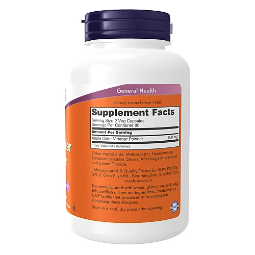 אבקת חומץ תפוחים 450 מ"ג 180 כמוסות - מבית NOW FOODS
