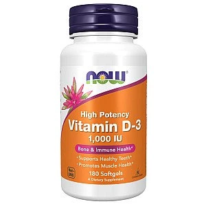 ויטמין D3 מכילה 1000 יחב"ל תכולה 180 כמוסות - מבית NOW FOODS