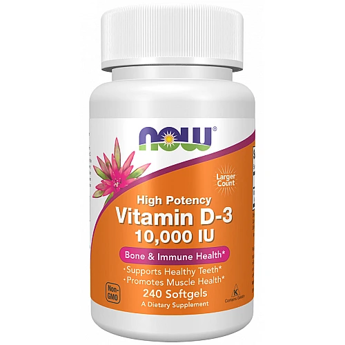 ויטמין D3 מכילה 10000 יחב"ל 240 כמוסות - מבית NOW FOODS
