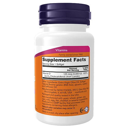 ויטמין D3 מכילה 5000 יחב"ל 240 כמוסות - מבית NOW FOODS