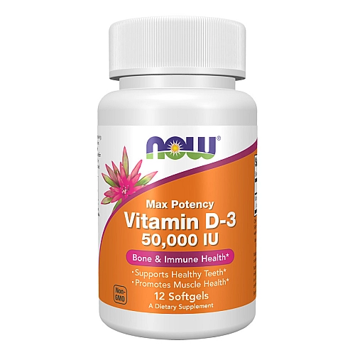 ויטמין D3 מכילה 50000 יחב"ל חזק ביותר 12 כמוסות - מבית NOW FOODS