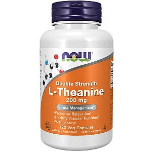 ל-תיאנין (L-Theanine) עוצמה כפולה 200 מ"ג - 120 כמוסות צמחי - מבית NOW FOODS
