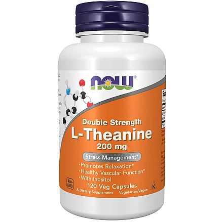 ל-תיאנין (L-Theanine) עוצמה כפולה 200 מ"ג - 120 כמוסות צמחי - מבית NOW FOODS