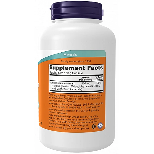 מגנזיום 400 מ"ג 180 כמוסות - מבית NOW FOODS