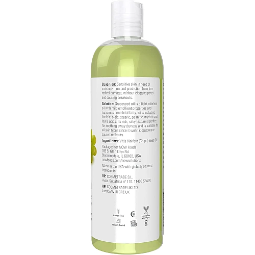 שמן טהור זרעי ענבים לעור רגיש 473 מ"ל - מבית NOW FOODS