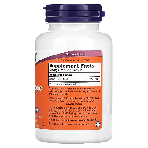 חומצה אלפא ליפואית 250 מ"ג - 120 כמוסות - מבית NOW FOODS