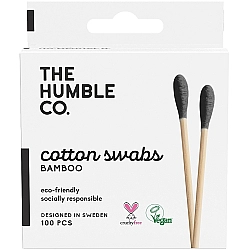 מקלוני צמר גפן שחור מבוק אקולוגי 100 יחידות - The Humble Co 