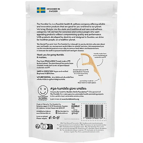 קיסמי שיניים חוט דנטלי כפול עם ידית תירס 36 יחידות - The Humble Co