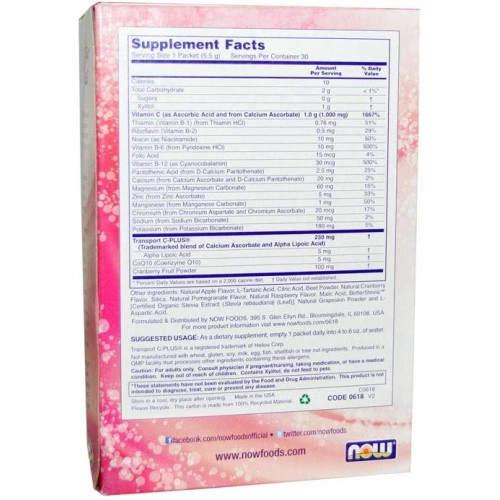 אפר C מכיל 1000 מ"ג ויטמין C בטעם רימון אוכמניות - 30 מנות מבית NOW FOODS