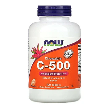 ויטמין C-500 ללעיסה בטעם תפוז 100 טבליות - מבית NOW FOODS