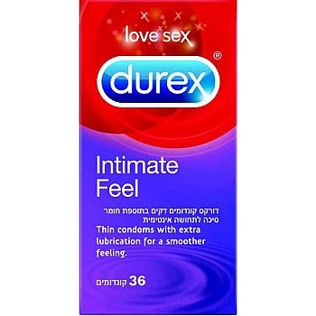  דורקס קונדומים דקים INTIMATE FEEL בתוספת חומר סיכה לתחושה אינטימית 36 יחידות - מבית DUREX