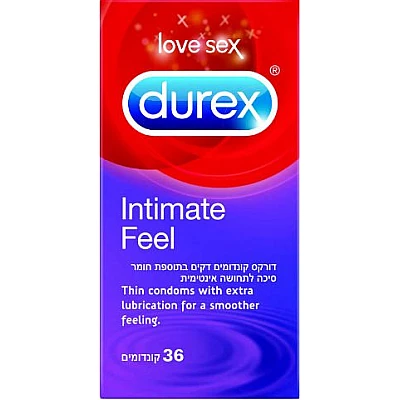 דורקס קונדומים דקים INTIMATE FEEL בתוספת חומר סיכה לתחושה אינטימית 36 יחידות - מבית DUREX