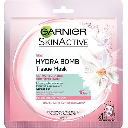 גרנייה TISSUE MASK מסכת מסק קמומיל לעור רגיש עד יבש - 32 גרם - מבית GARNIER