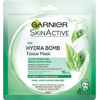 גרנייה TISSUE MASK מסכת תה ירוק לעור רגיל עד מעורב - 32 גרם - מבית GARNIER