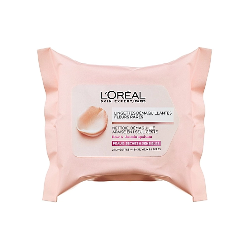 לוריאל מגבונים להסרת איפור עם תמציות פרחים עדינים לעור יבש ורגיש 25 יחידות - מבית L'OREAL PARIS