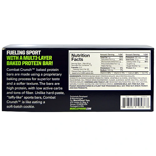 חטיף חלבון מאסל פארם קומבט בטעם פטל שוקולד לבן 63 גרם - 12 יחידות - מבית MusclePharm