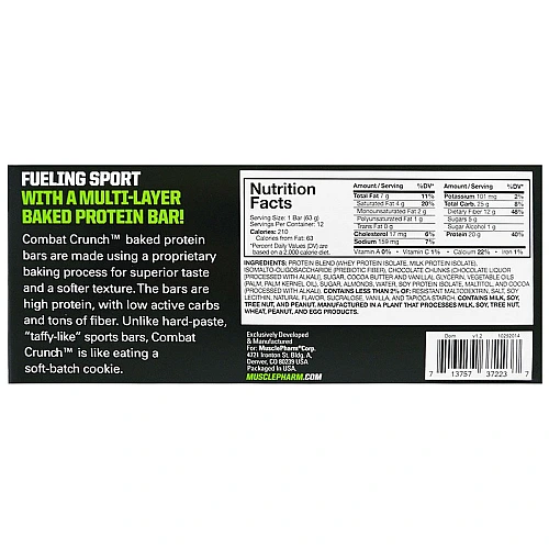 חטיף חלבון מאסל פארם קומבט בטעם צ'יפס שוקולד 63 גרם - 12 יחידות - מבית MusclePharm