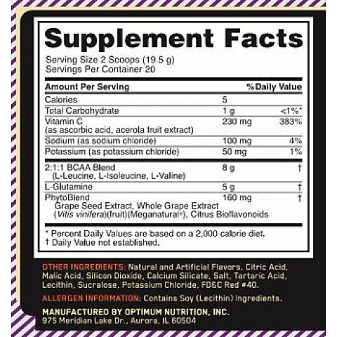 BCAA  עם גלוטמין אופטימום פרו סירייס טעם אפרסק מנגו 390 גרם - מבית Optimum Nutrition