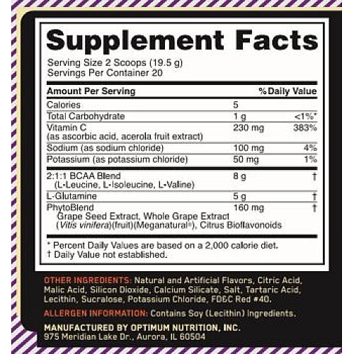 BCAA  עם גלוטמין אופטימום פרו סירייס טעם אפרסק מנגו 390 גרם - מבית Optimum Nutrition