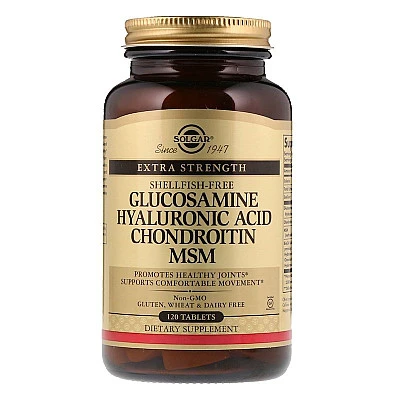 גלוקוזאמין כונדרואיטין MSM וחומצה היאלורונית סולגאר - 120 טבליות מבית SOLGAR