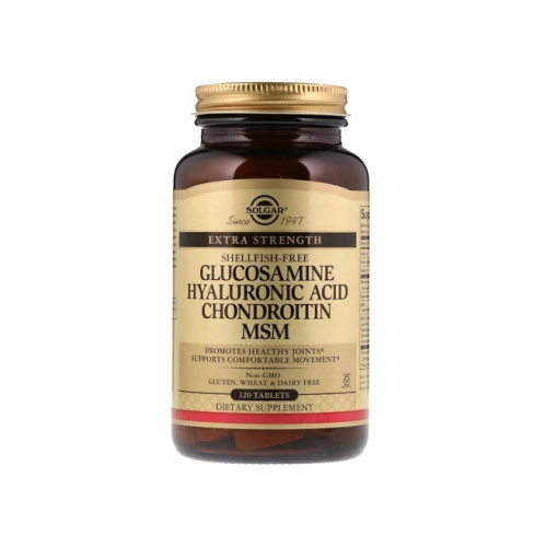 גלוקוזאמין כונדרואיטין MSM וחומצה היאלורונית סולגאר - 120 טבליות מבית SOLGAR