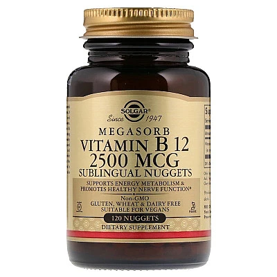 ויטמין B12 למציצה תחת הלשון 2,500 מק"ג סולגאר - 120 טבליות למציצה מבית SOLGAR