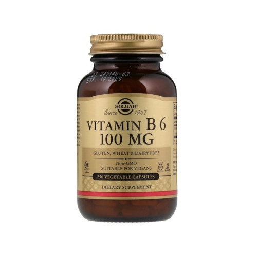 ויטמין B6 פירידוקסין 100 מ"ג סולגאר - 250 כמוסות - מבית SOLGAR
