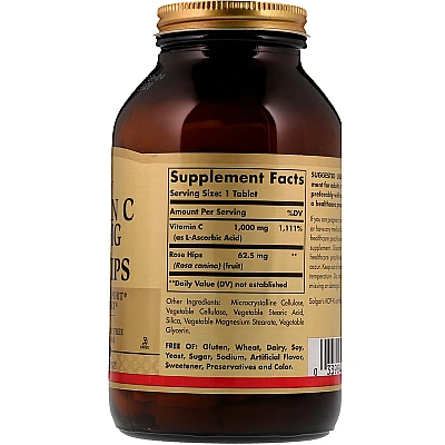 ויטמין C בתוספת פקעות ורדים 1000 מ"ג סולגאר - 250 טבליות מבית SOLGAR