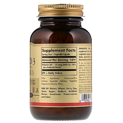 ויטמין IU 600 D3 יחב"ל סולגאר - 120 כמוסות מבית SOLGAR