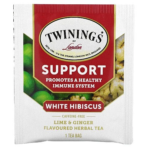 טווינינגס תה צמחי מרפה Support היביסקוס לבן ליים וג׳ינג׳ר ללא קפאין 18 שקיקי - מבית Twinings טווינינגס תה צמחי מרפה Support היביסקוס לבן ליים וג׳ינג׳ר ללא קפאין 18 שקיקי - מבית Twinings