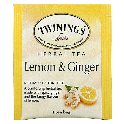 טווינינגס תה צמחים לימון וג׳ינג׳ר נטול קפאין 50 שקיקי - מבית Twinings
