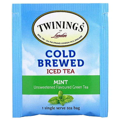 טווינינגס תה קר חליטה קרה ותה ירוק Cold Brewed Iced Tea לא ממותק בטעם מנטה 20 שקיקי - מבית Twinings