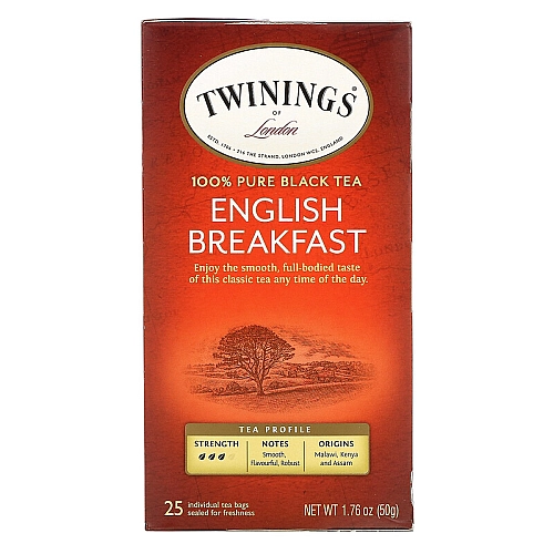 תה שחור טווינינגס אינגליש ברקפסט English Breakfast בשקיות 25 יחידות - מבית Twinings