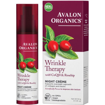 קרם לילה לטיפול בקמטים מועשר בשמן פרי הורד ו- CoQ10 אבלון אורגניקס 50 גרם - מבית Avalon Organics