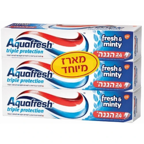 אקווה פרש משחת שיניים מנטה מרענן שלישייה 3 יחידות של 100 מ״ל - מבית Aquafresh