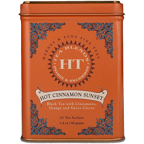תה שחור שקיעה קינמון חם Hot Cinnamon Sunset בפחית 40 גרם 20 שקיות - מבית Harney & Sons תה שחור שקיעה קינמון חם Hot Cinnamon Sunset בפחית 40 גרם 20 שקיות - מבית Harney & Sons