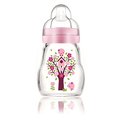 מאמ בקבוק זכוכית בטוח ועמיד בפני שינוי טמפרטורה 0+ ורוד - 170 מ"ל - מבית MAM