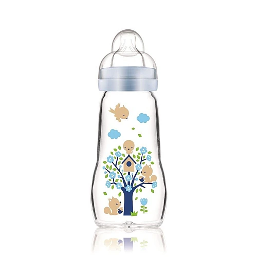 מאמ בקבוק זכוכית בטוח ועמיד בפני שינוי טמפרטורה 2+ תכלת - 260 מ"ל - מבית MAM