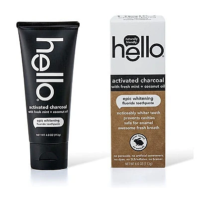 משחת שיניים מלבינה ללא פלואוריד פחם פעיל עם נענע מרעננת ושמן קוקוס 113 גרם - מבית Hello