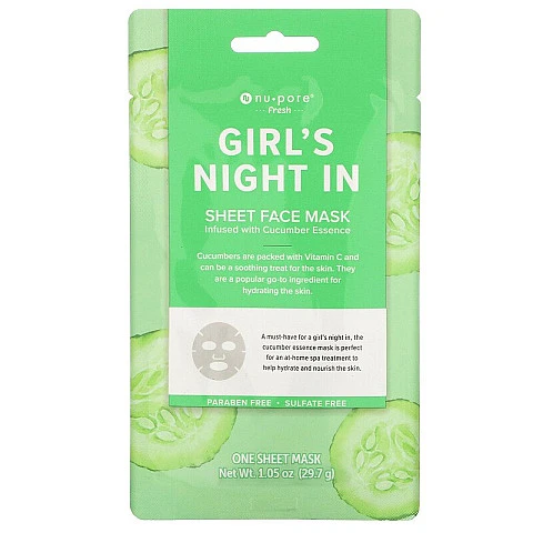 מסכת בד יופי פנים Girl’s Night In עם מלפפון 1 יחידה - מבית Nu-Pore מסכת בד יופי פנים Girl’s Night In עם מלפפון 1 יחידה - מבית Nu-Pore