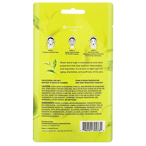 מסכת יופי לפנים Fresh Start עם תה ירוק 1 יחידה - מבית Nu-Pore