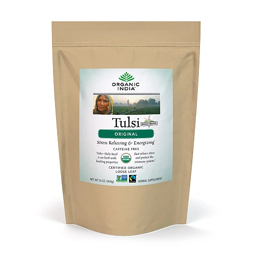 אורגניק אינדיה עלי תה טולסי מקורי נטול קפאין 454 גרם - מבית Organic India