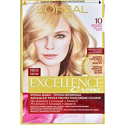 לוריאל אקסלנס קרם צבע שיער קבוע לטיפוח עשיר - בגוון 10 בלונד מאוד מאוד בהיר