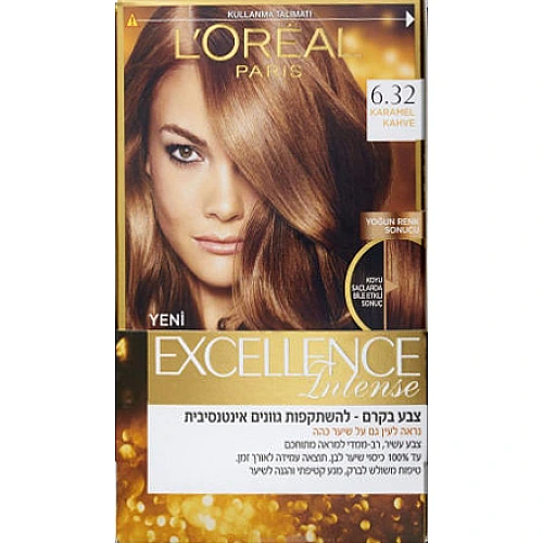 לוריאל אקסלנס קרם צבע שיער קבוע לטיפוח עשיר - בגוון 6.32 חום בהיר זהוב מעודן