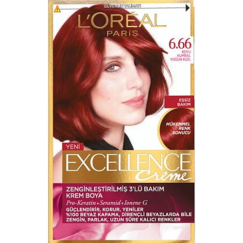 לוריאל אקסלנס קרם צבע שיער קבוע לטיפוח עשיר - בגוון 6.66 אדום אינטנסיבי לוהט