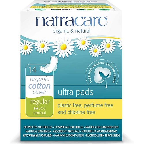 נטראקר תחבושות היגייניות רגולר רגיל עם כנפיים לזרימה מוגברת 12 יחידות - מבית Natracare