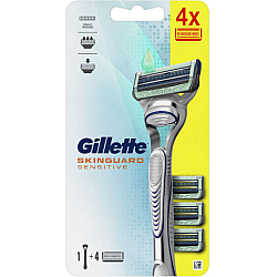ג'ילט סקינגארד אלוורה מכשיר גילוח סכיני גילוח לעור רגיש 1 ידית + 4 סכינים - מבית Gillette