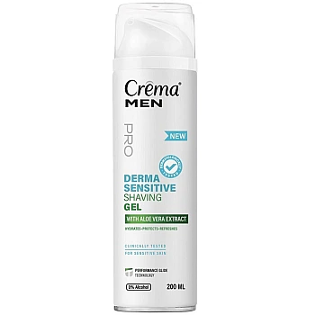 קרמה מן ג'ל גילוח לעור רגיש DERMA SENSITIVE מועשר בתמצית אלוורה