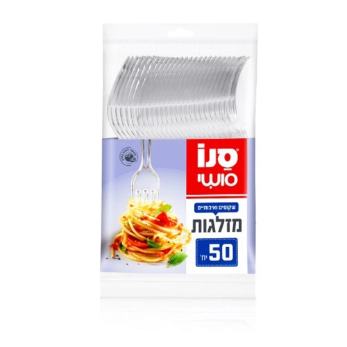 סנו סושי 50 יח מזלגות פלסטיק חד פעמיים שקופים