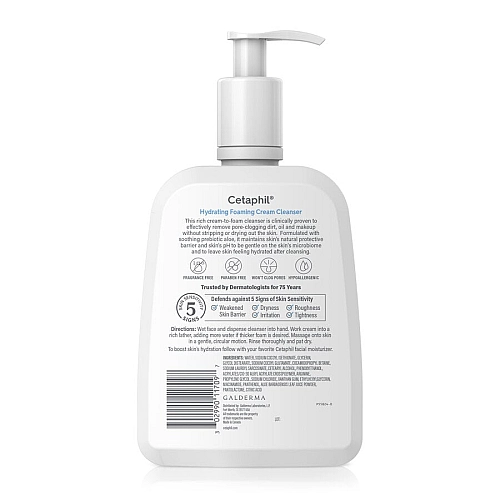 צטאפיל תרחיץ לפנים קצף קרמי ללחות לעור רגיל עד יבש 237 מ"ל - Cetaphil